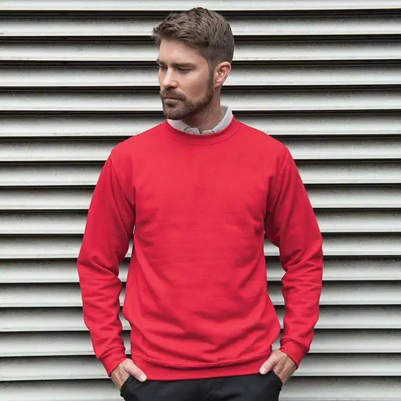 Plain red embroidered workwear jumper suitable for various industries and professional settings.